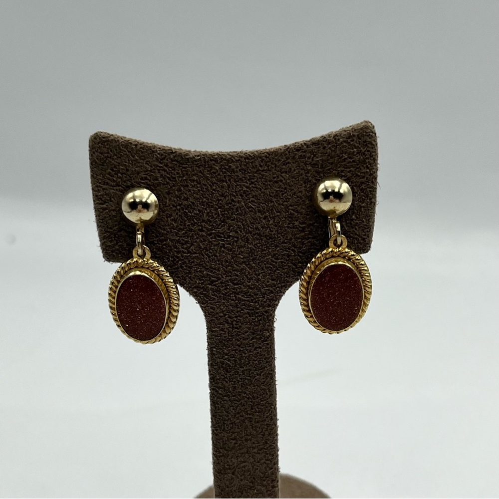 Gold tone goldstone and Oval screw back Drop Earrings